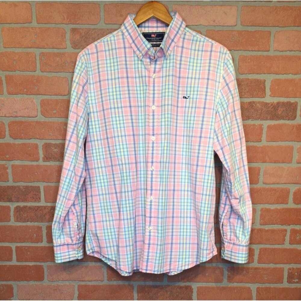 Vineyard Vines Mens Slim Fit Plaid Whale Shirt Size L Preppy Academia Easter